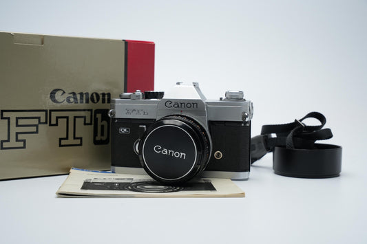 Canon FTb QL 35mm SLR Camera with 50mm f/1.8 Lens – Complete in Original Box