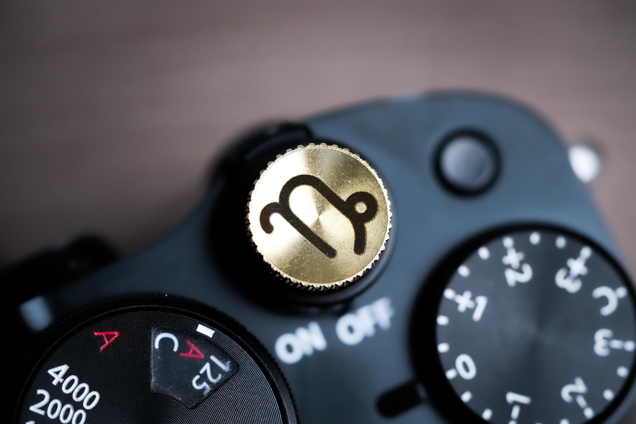 Ontspanknop sterrenbeeld Steenbok – Capricorn symbool – messing camera knop – gelaserd & handgemaakt