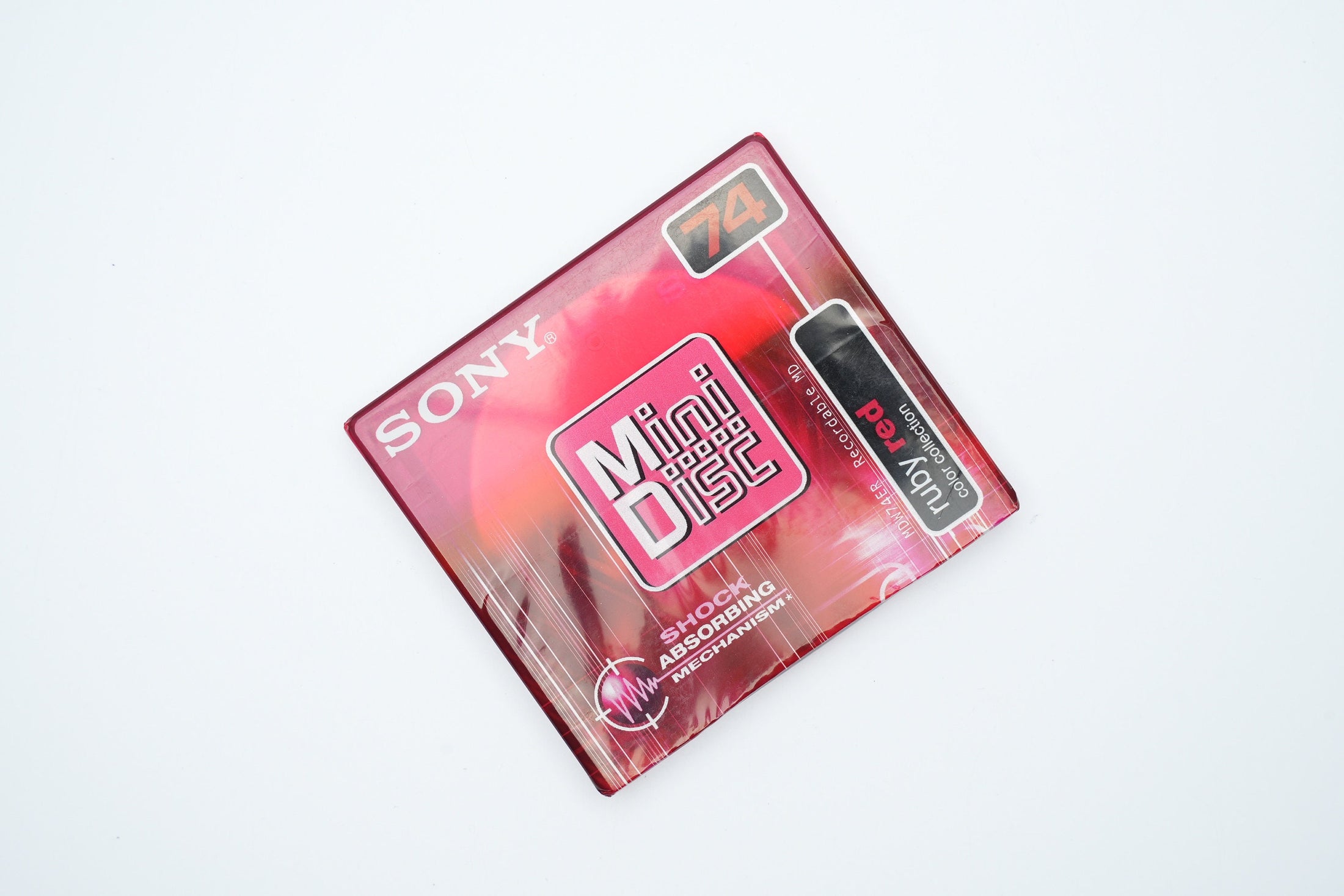 Sony MiniDisc 74 minutes Ruby Red – Shock Absorbing Mechanism – Vintage Recording Media New in Packaging