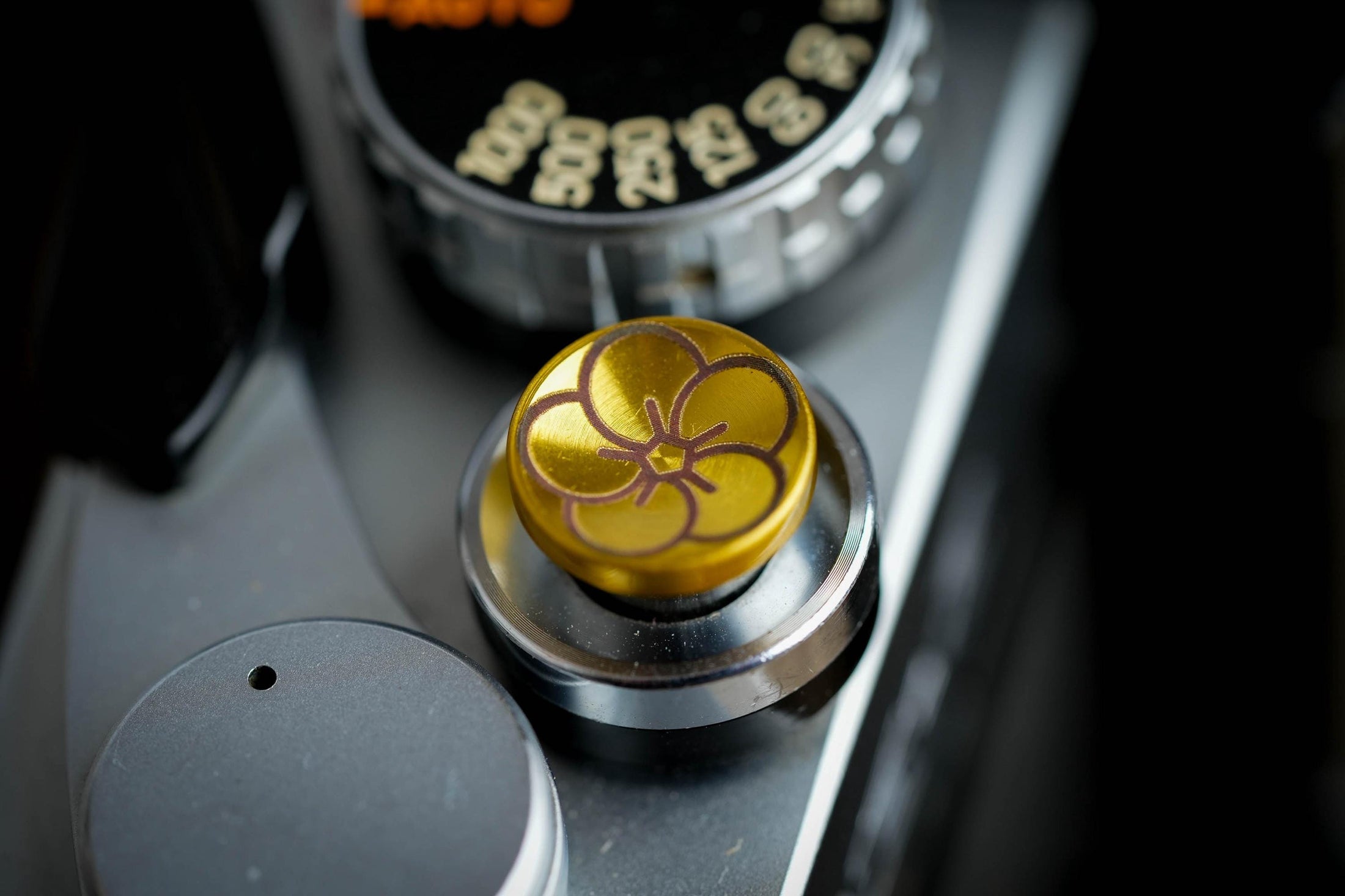 "Shutter button with flower engraving: Give your camera a luxury upgrade with this brass shutter button!"