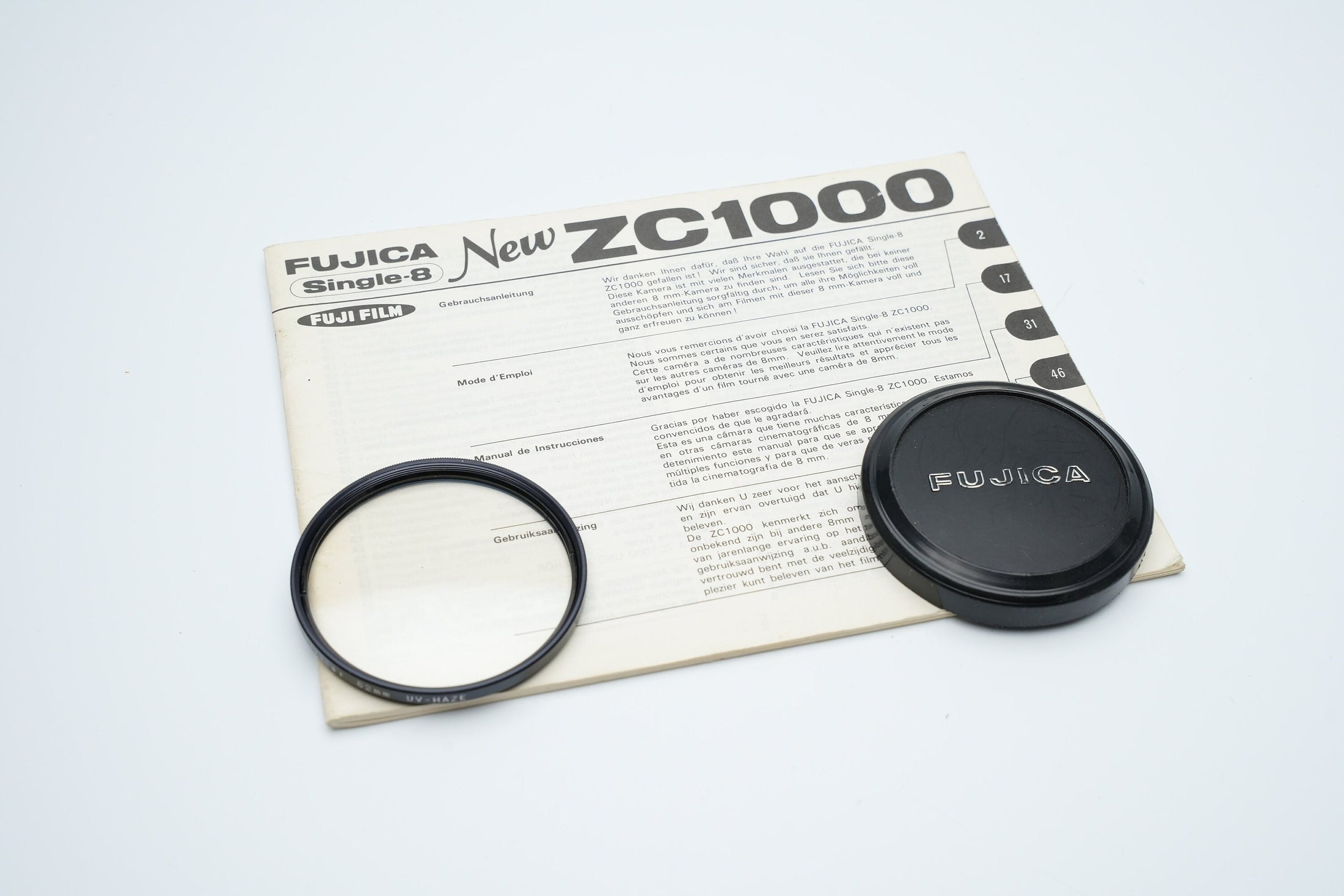 Fujica New ZC1000 Single-8 Film Camera with EBC Fujinon MA-Z Macro Zoom Lens – Full Functionality (Dutch manual)