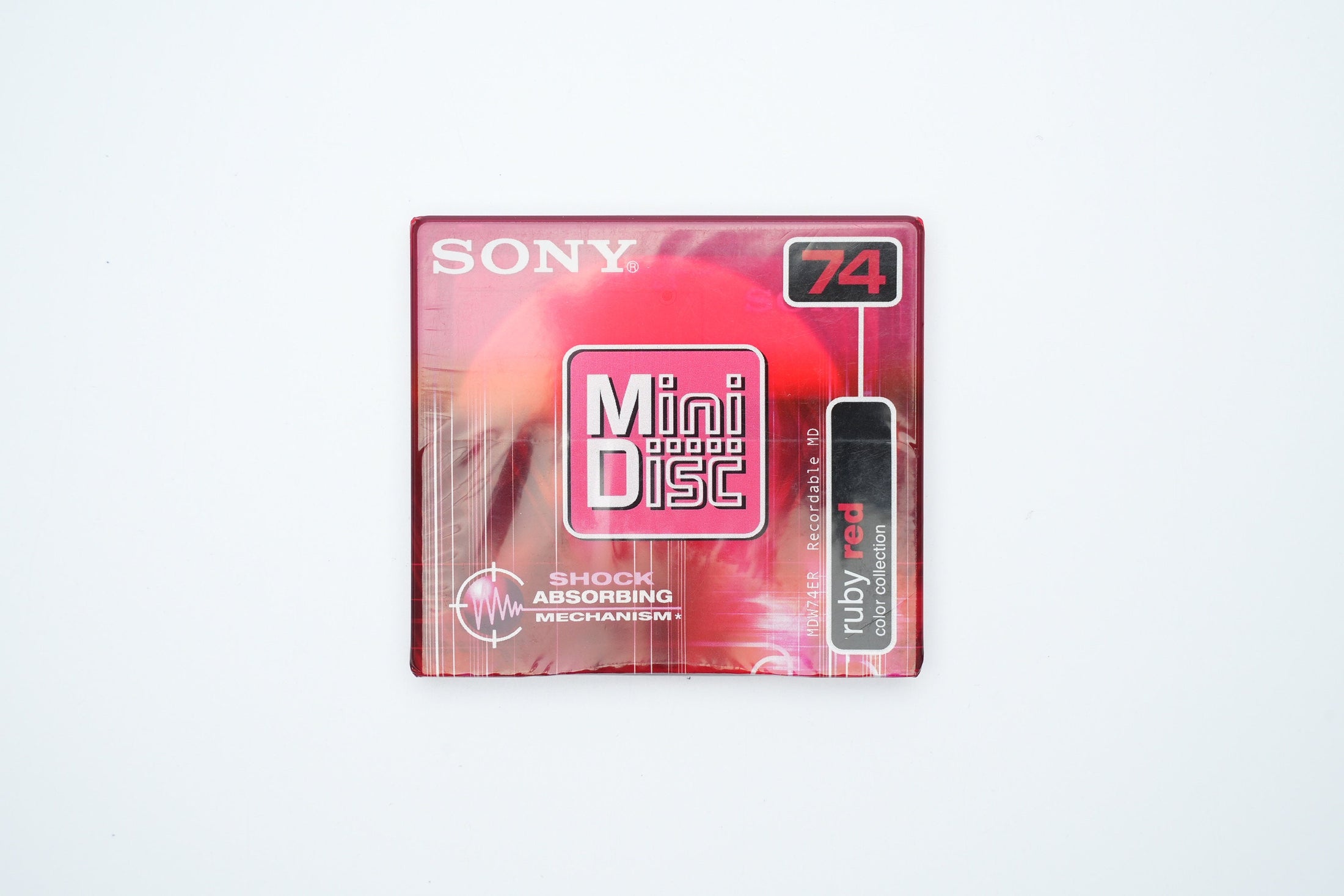 Sony MiniDisc 74 minutes Ruby Red – Shock Absorbing Mechanism – Vintage Recording Media New in Packaging
