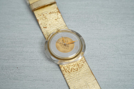 Vintage Pop Swatch "Guinevere" PWK169 – Unique Golden Design from 1992